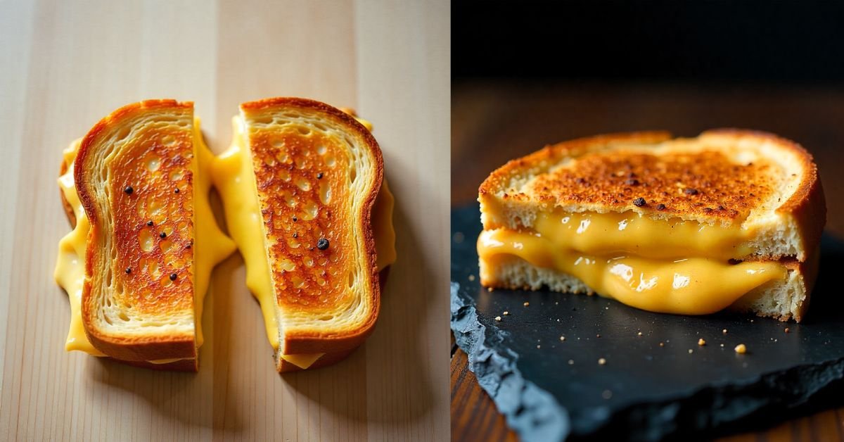 Perfect grilled cheese sandwich recipe showing crispy sourdough bread and gooey melted cheese with classic cheese pull